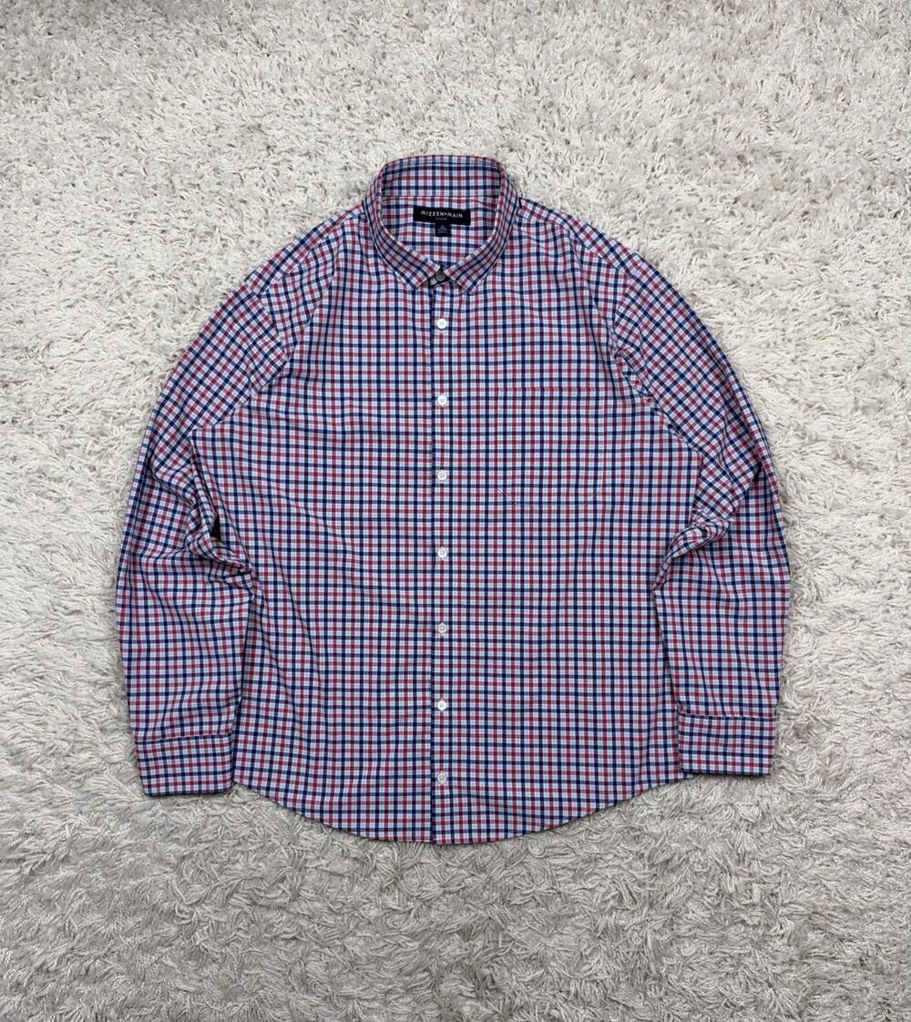 Mizzen+Main Leeward Shirt Mens XL Trim No Tuck Red Navy Gingham Stretch Button